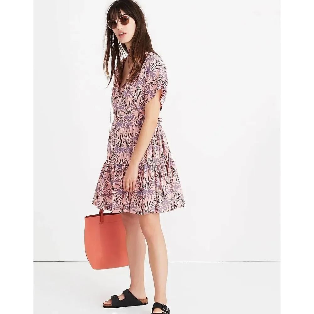 MADEWELL Button-Front Tiered Dress in Oasis Palms size medium. Retails $138
